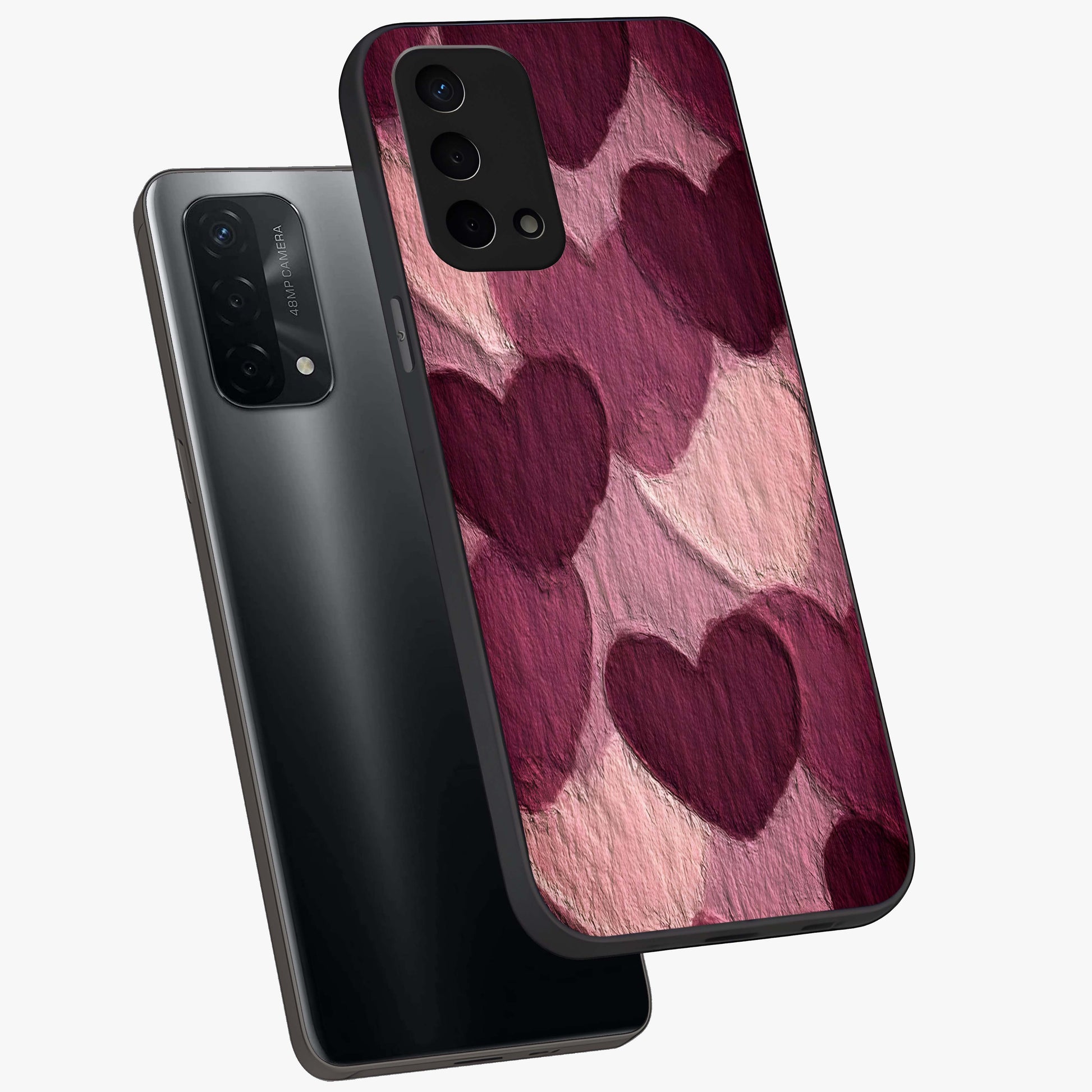 Layered Paper Hearts Glass Case displayed in angled mockup highlighting creative paper craft heart design with romantic aesthetic.
