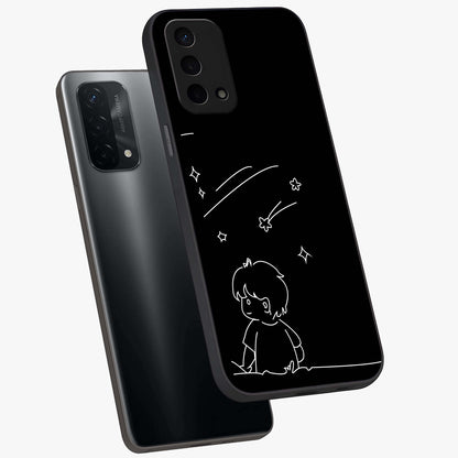 Line Art Boy With Shooting Stars Glass Case displayed in angled mockup highlighting elegant line art design with dreamy star aesthetic.