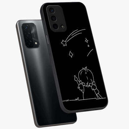 Line Art Girl With Shooting Stars Glass Case displayed in angled mockup highlighting elegant line art design with dreamy star aesthetic.