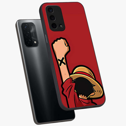Luffy X Spirit Glass Case displayed in angled mockup highlighting powerful anime design with energetic action aesthetic.