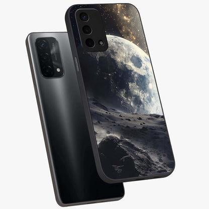 Lunar Horizon Glow Glass Case displayed in angled mockup highlighting celestial moon design with dreamy night aesthetic.