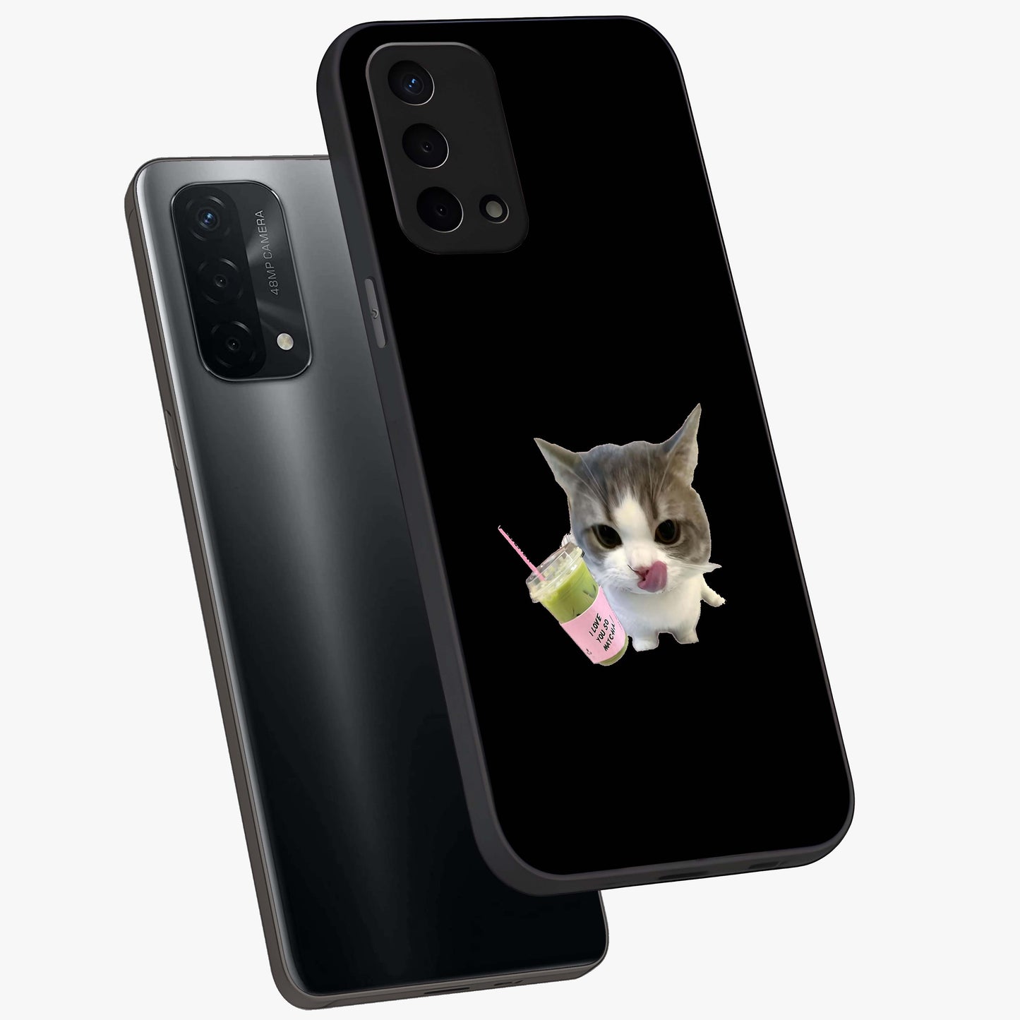 Matcha Cat Style Glass Case displayed in angled mockup highlighting playful feline design with pastel matcha aesthetic.