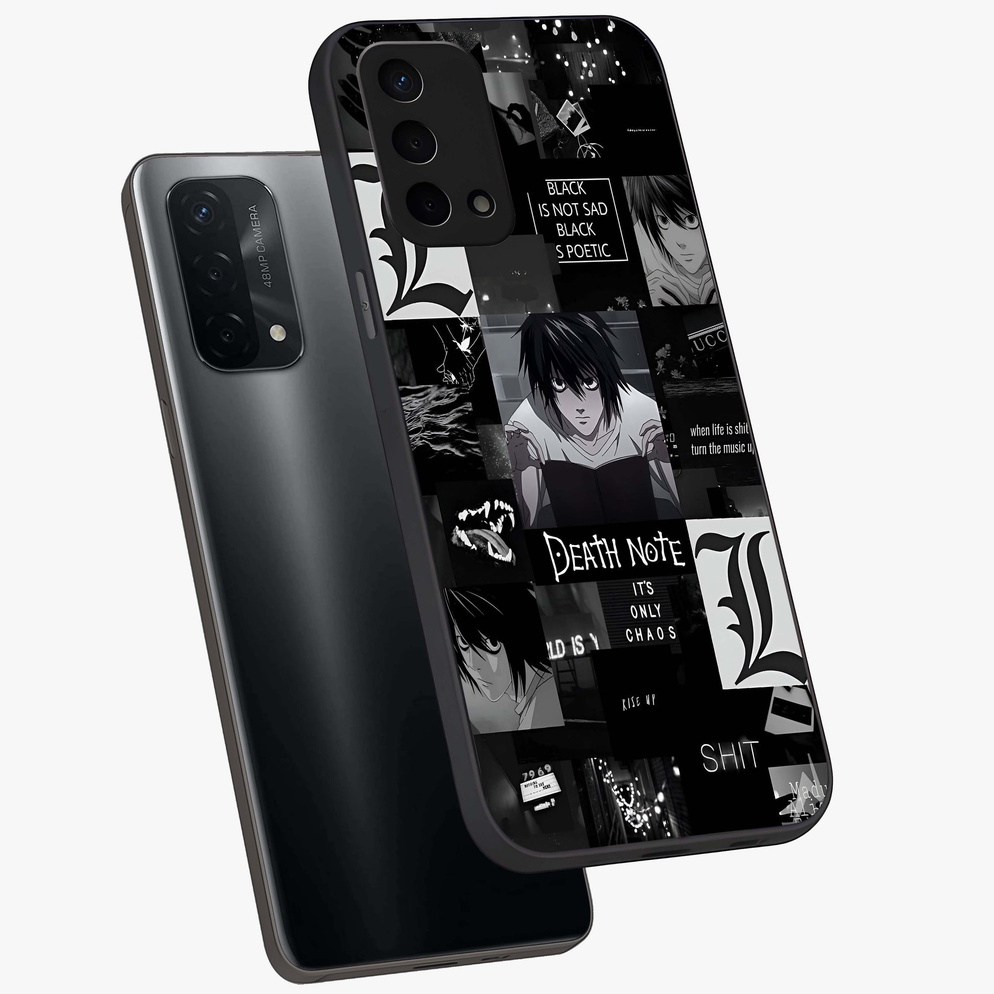 Midnight Chaos Mind Glass Case displayed in angled mockup highlighting chaotic artistic design with dramatic midnight aesthetic.