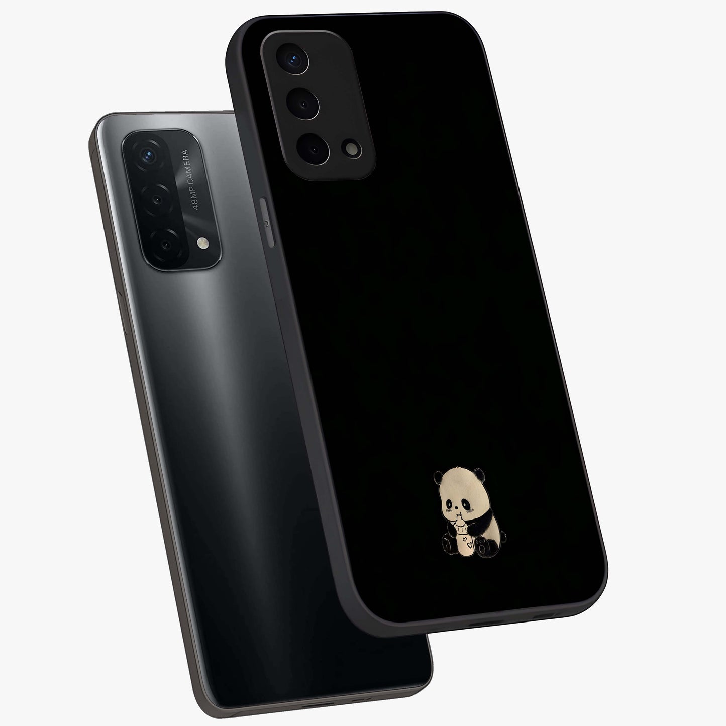 Midnight Panda Love Glass Case displayed in angled mockup highlighting adorable panda illustration with midnight aesthetic.