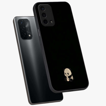 Midnight Panda Love Glass Case displayed in angled mockup highlighting adorable panda illustration with midnight aesthetic.