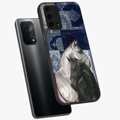 Midnight Stallion Blues Glass Case displayed in angled mockup highlighting powerful stallion illustration with deep midnight tones.