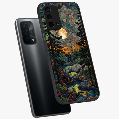 Moonlight Forest Dream Glass Case displayed in angled mockup highlighting dreamy forest design with glowing moon aesthetic.