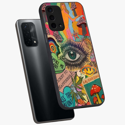 Mystic Eye Wonderland Glass Case displayed in angled mockup highlighting magical eye illustration with dreamy aesthetic.