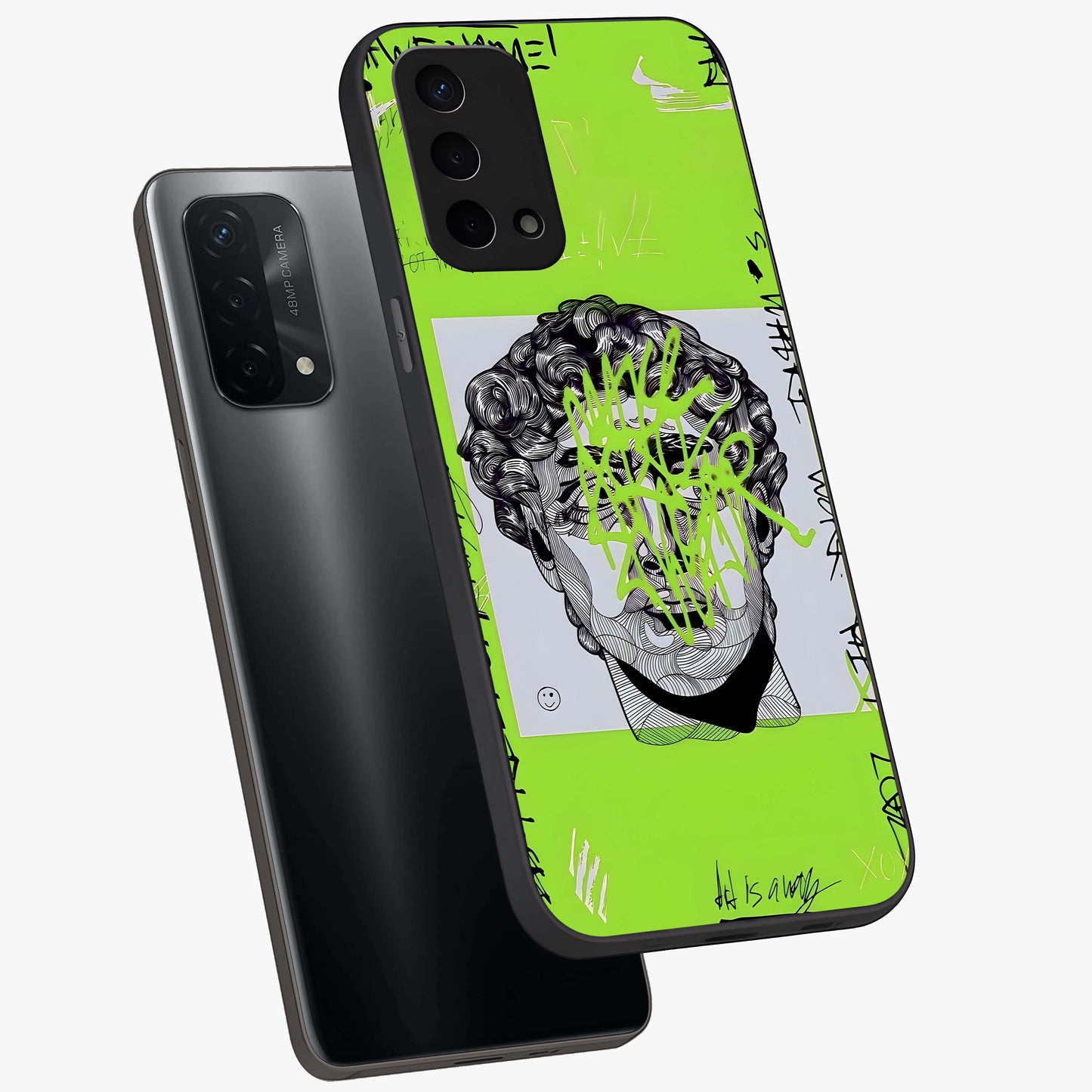 Neo Graffiti Rebellion Glass Case displayed in angled mockup highlighting urban street art design with rebellious aesthetic.