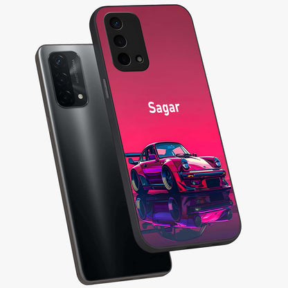 Neon Pink Porsche Glass Case displayed in angled mockup highlighting sleek neon pink car design with racing aesthetic.