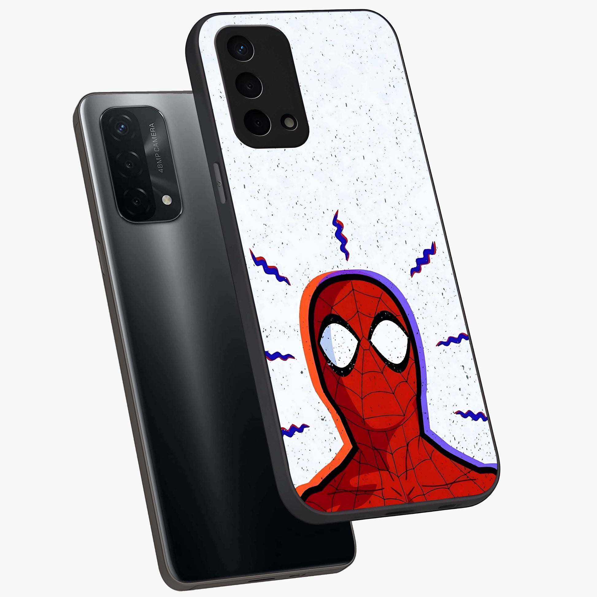 Omg Spiderman Glass Case displayed in angled mockup highlighting dynamic hero illustration with action comic aesthetic.