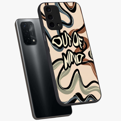 Out Of Mind Glass Case displayed in angled mockup highlighting bold statement design with modern artistic aesthetic.