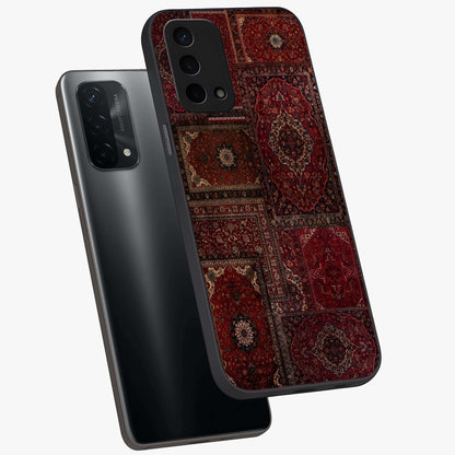 Persian Velvet Tale Glass Case displayed in angled mockup highlighting ornate textile inspired design with royal aesthetic.