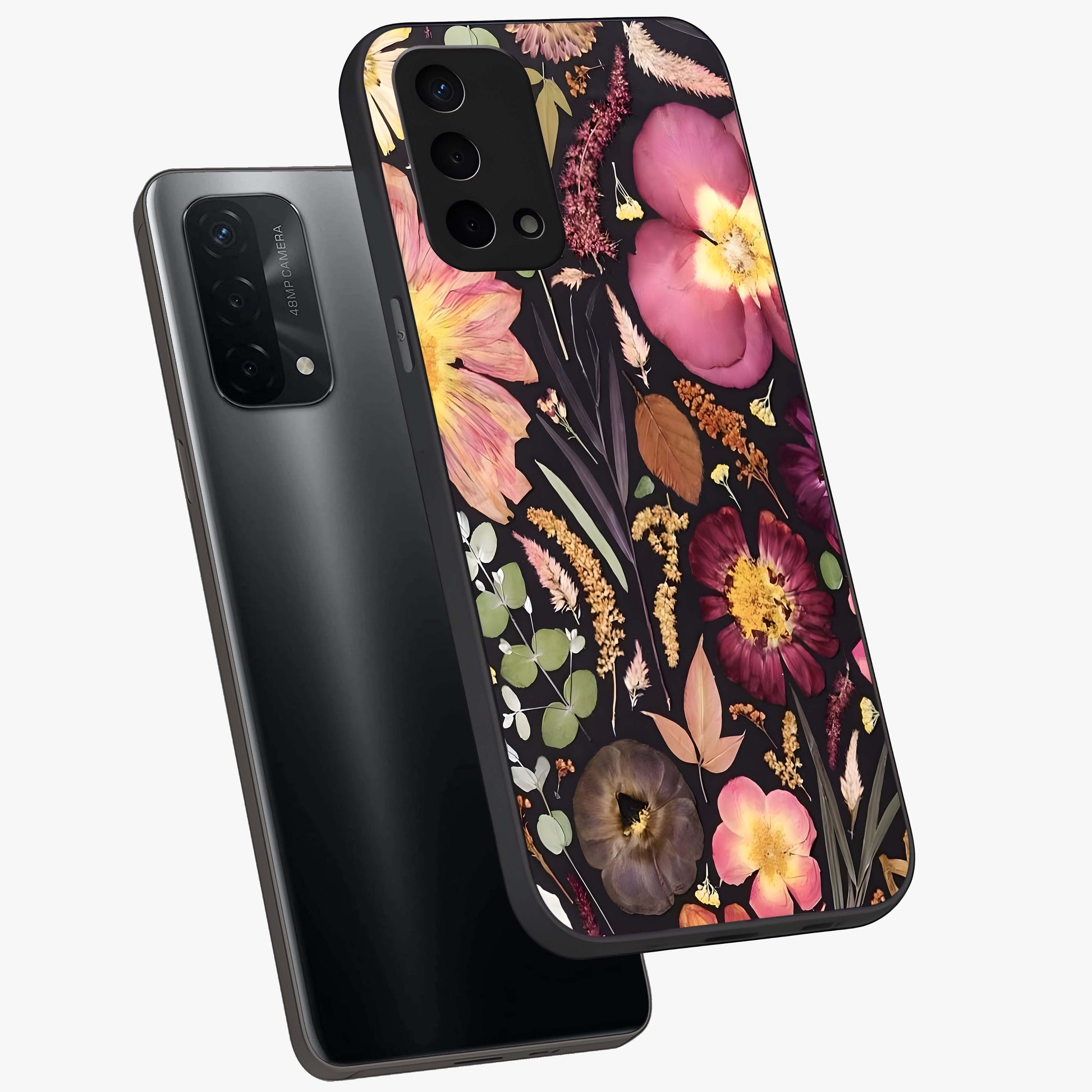 Petal Dream Tapestry Glass Case displayed in angled mockup highlighting decorative petal pattern with elegant botanical aesthetic.