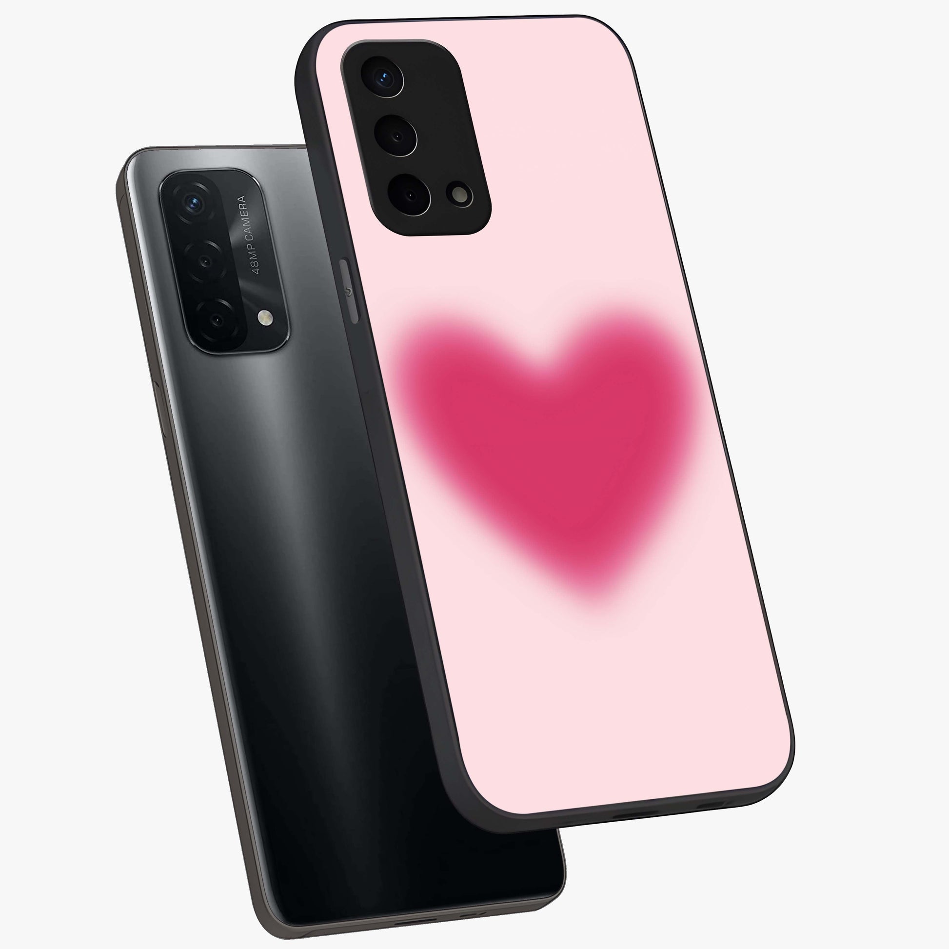 Pink Aura Heart Glass Case displayed in angled mockup highlighting vibrant pink heart design with dreamy aura aesthetic.
