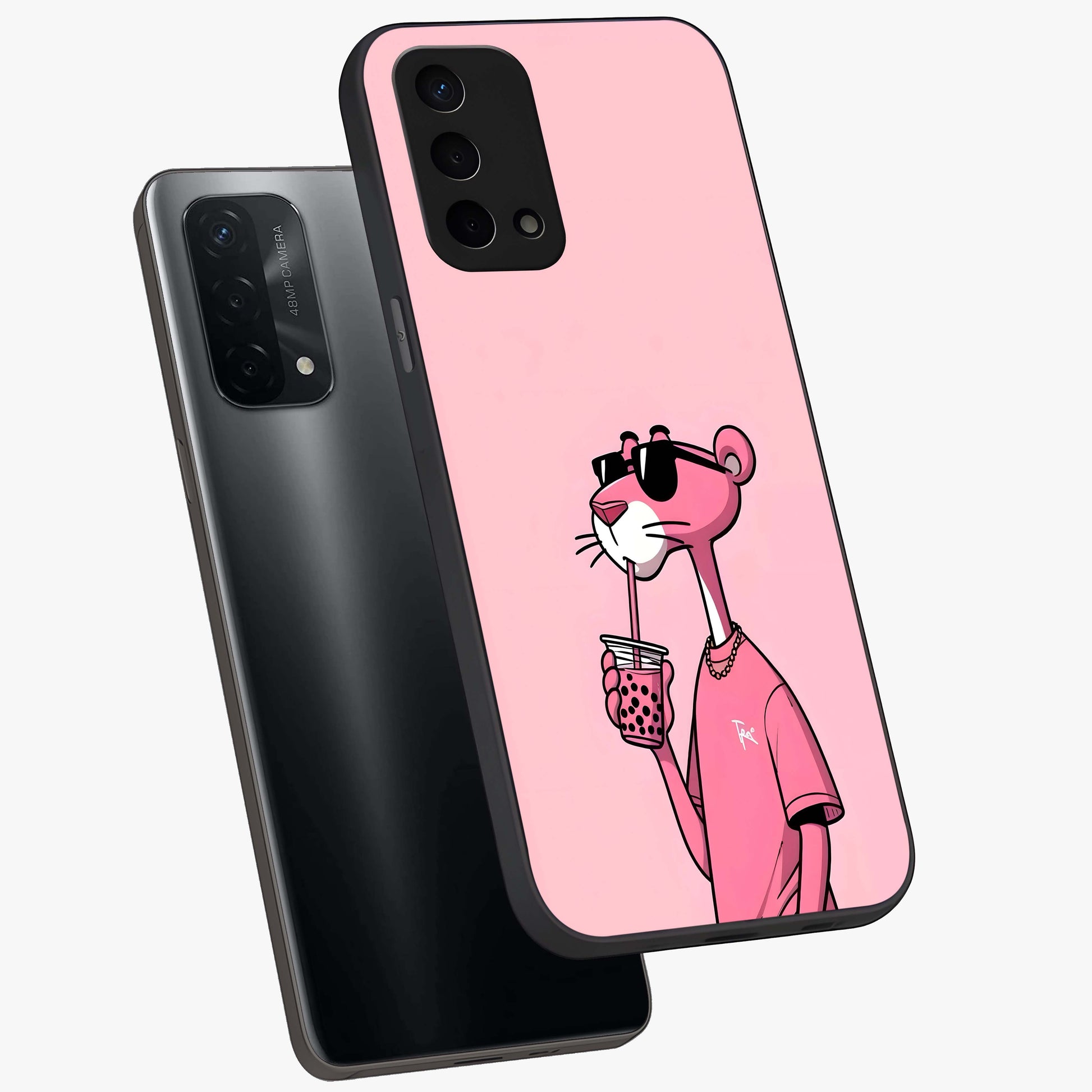 Pink Panther Glass Case displayed in angled mockup highlighting playful cartoon character design with vibrant pink aesthetic.