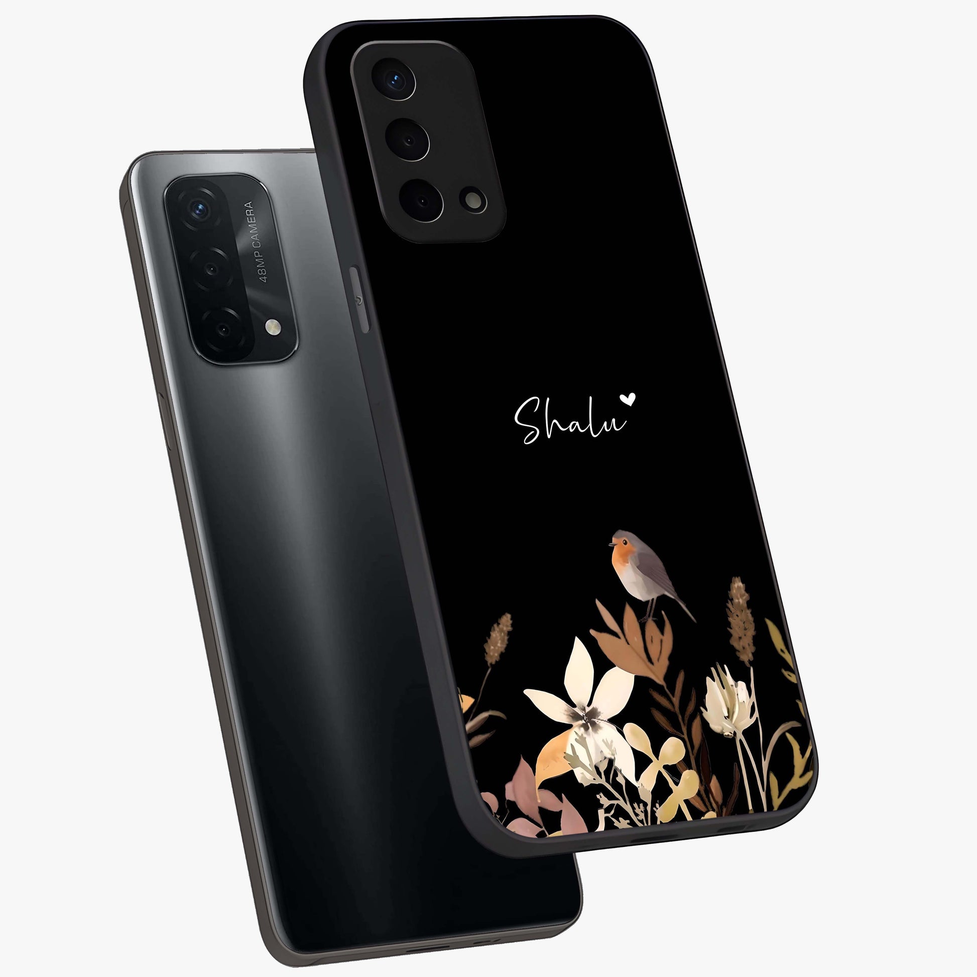 Quiet Garden Tune Custom Name Glass Case displayed in angled mockup highlighting delicate floral garden design with custom name feature.