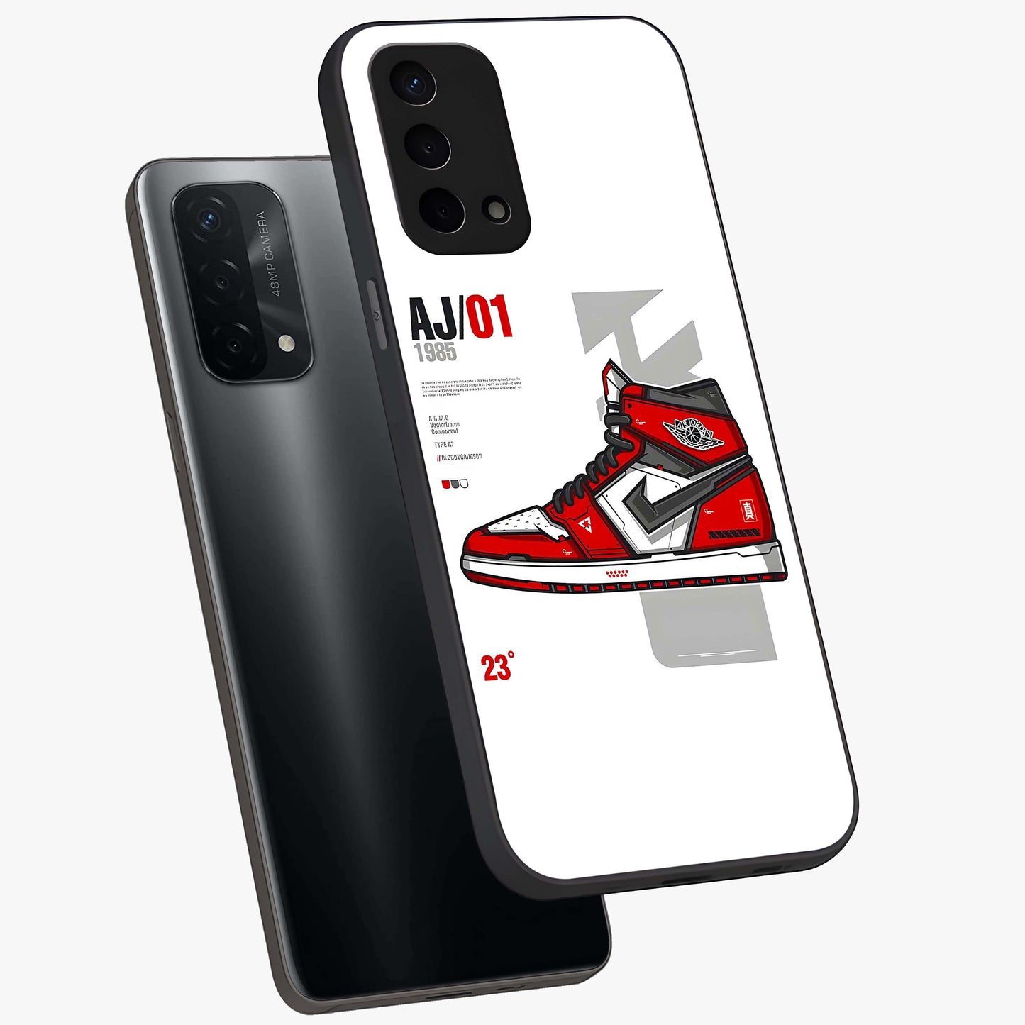 Retro Sneaker Blueprint Glass Case displayed in angled mockup highlighting detailed shoe design with sporty retro aesthetic.