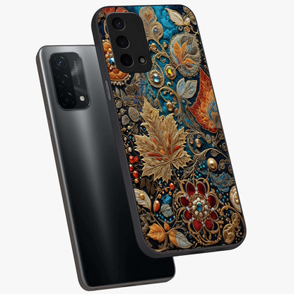 Royal Jewel Garden Glass Case displayed in angled mockup highlighting vibrant jewel inspired floral design with elegant aesthetic.