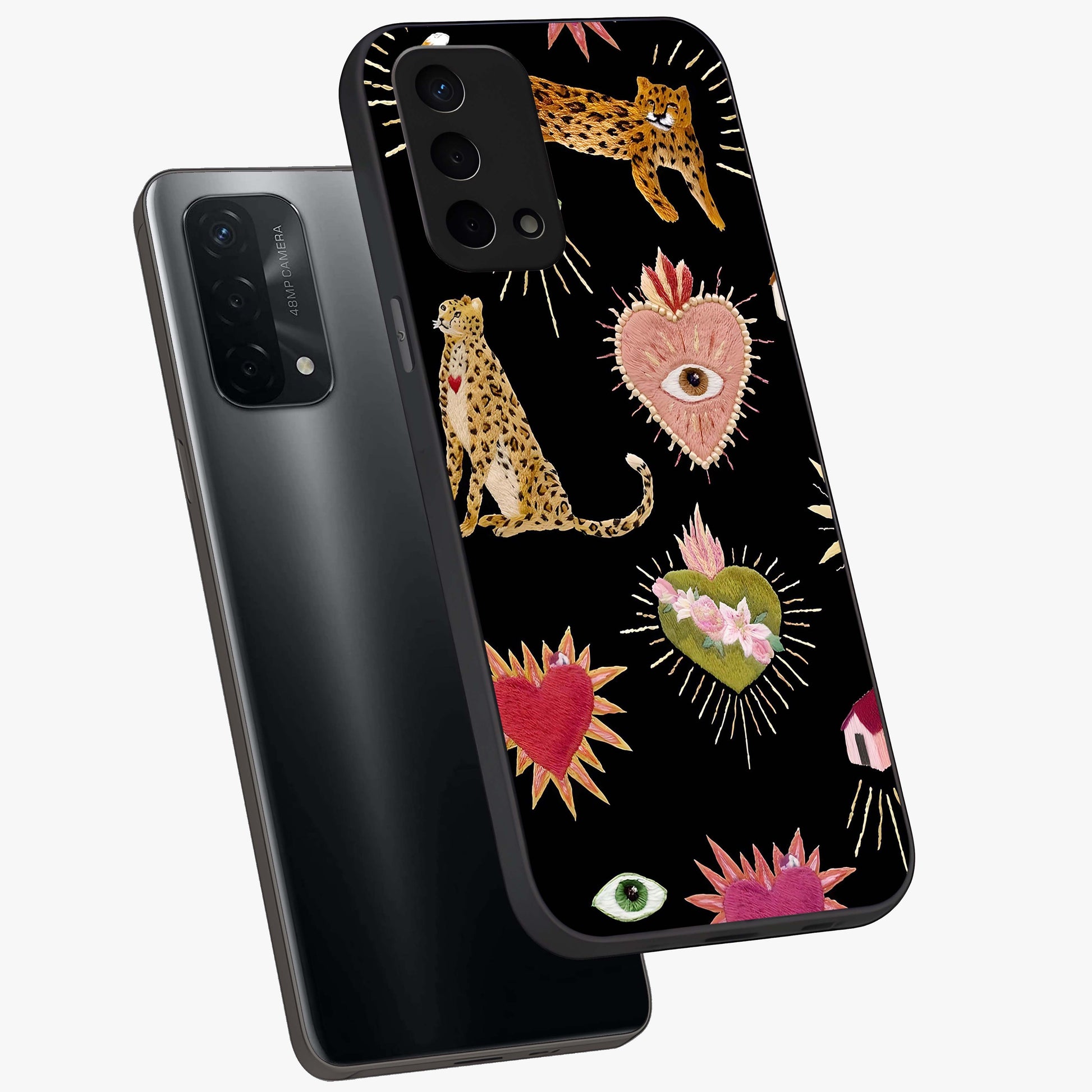 Sacred Jungle Heart Glass Case displayed in angled mockup highlighting lush tropical design with natural aesthetic style.