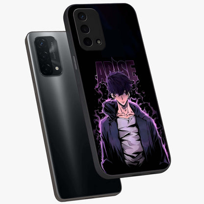 Shadow Monarch Awakening Glass Case displayed in angled mockup highlighting dramatic shadow warrior design with fantasy aesthetic.