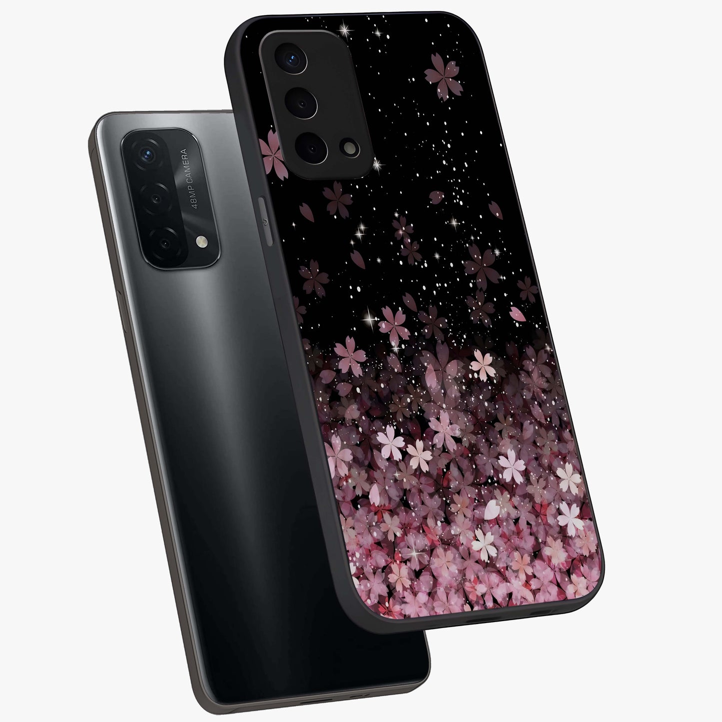 Small Starry Flowers Glass Case displayed in angled mockup highlighting tiny flower pattern with celestial aesthetic style.