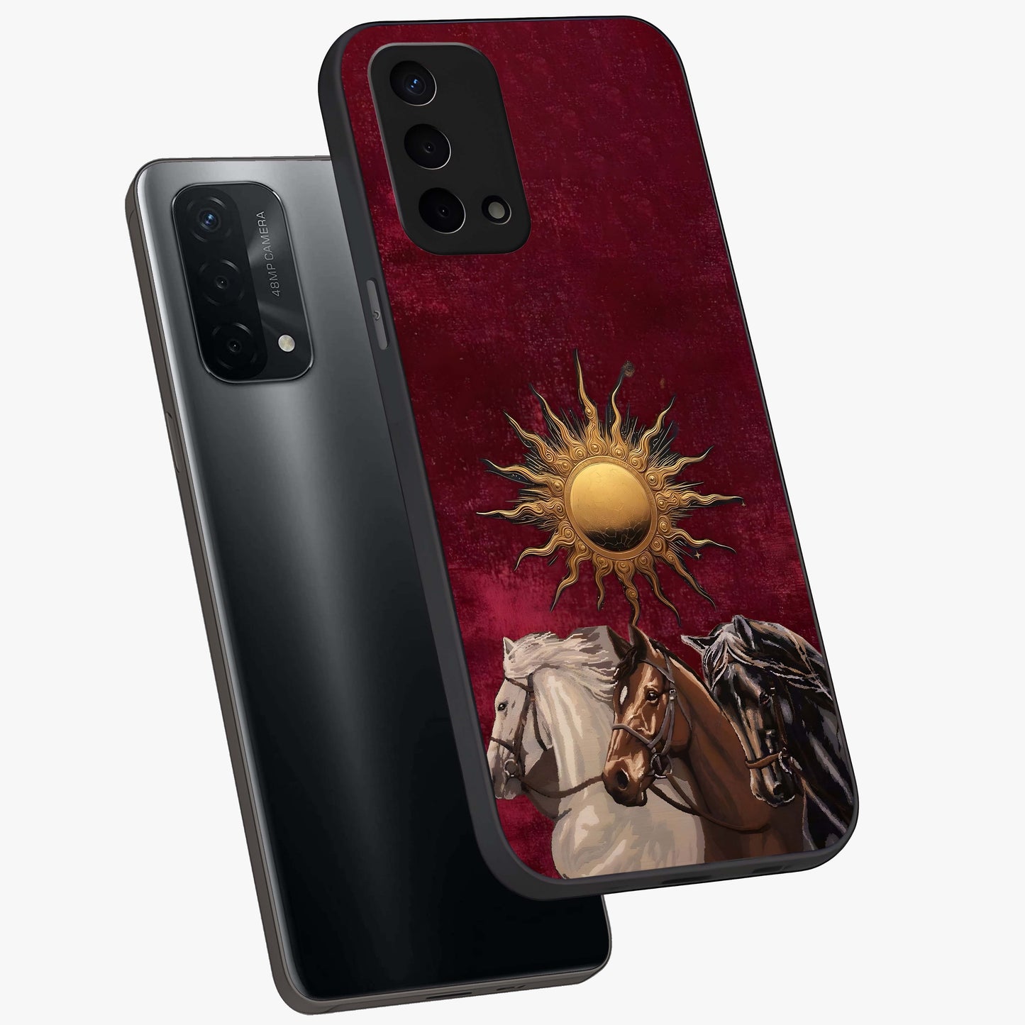 Solar Riders Glass Case displayed in angled mockup highlighting powerful rider illustration with radiant solar aesthetic.