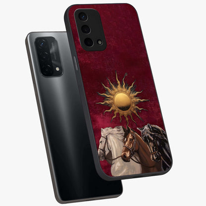 Solar Riders Glass Case displayed in angled mockup highlighting powerful rider illustration with radiant solar aesthetic.