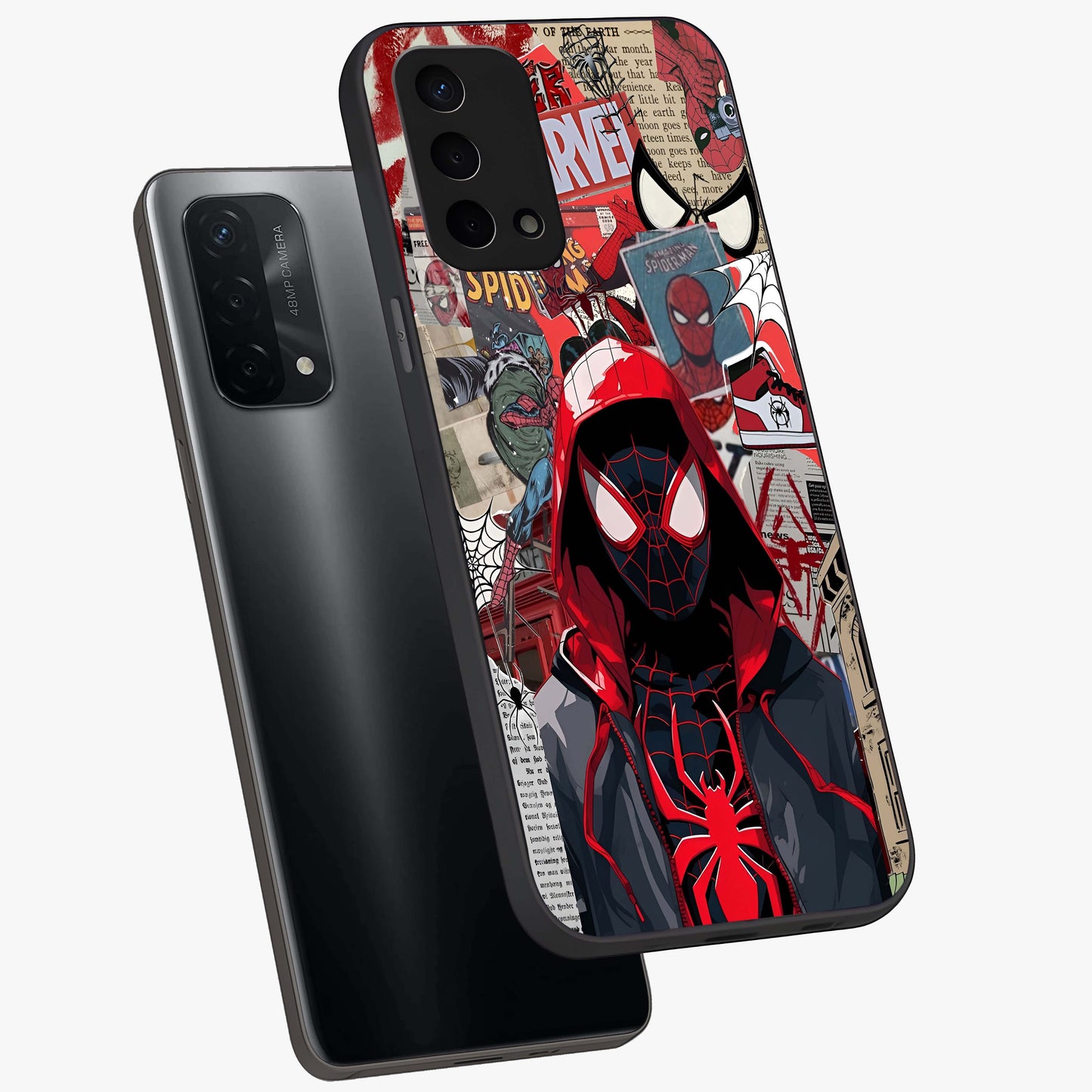 Spider Collage Street Glass Case displayed in angled mockup highlighting dynamic street style collage design with comic aesthetic.