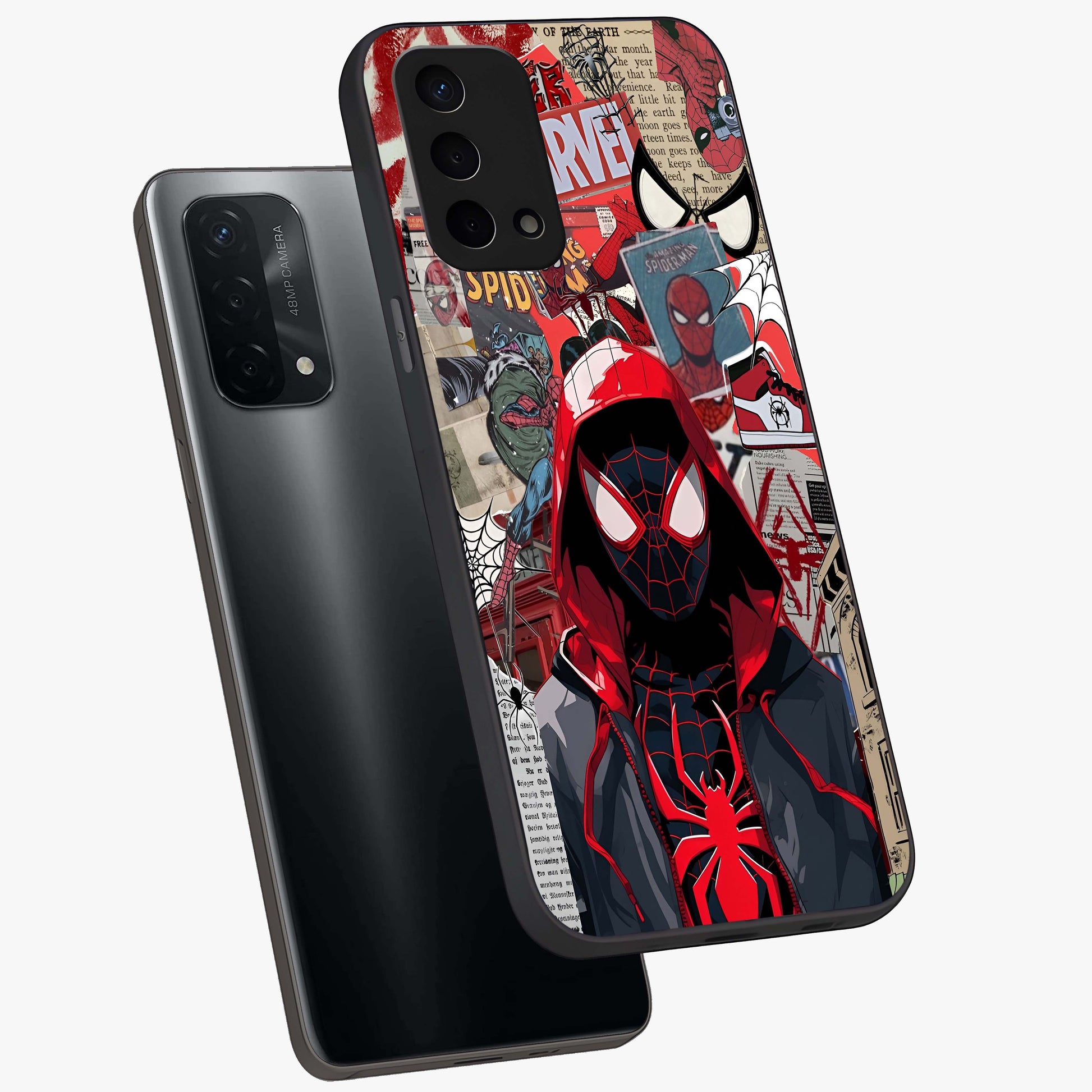Spider Collage Street Glass Case displayed in angled mockup highlighting dynamic street style collage design with comic aesthetic.