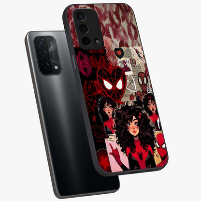 Spider Love Story Glass Case displayed in angled mockup highlighting expressive comic inspired design with playful aesthetic.