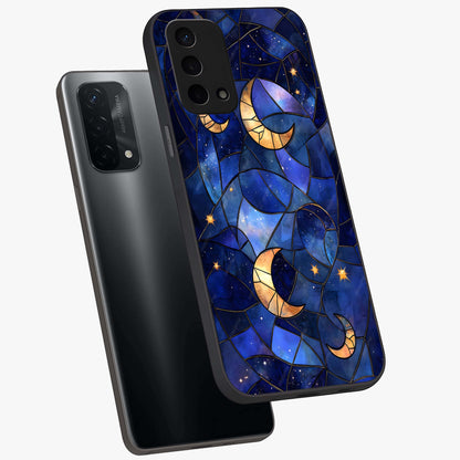 Starlit Sky Tapestry Glass Case displayed in angled mockup highlighting celestial night pattern with artistic aesthetic style.