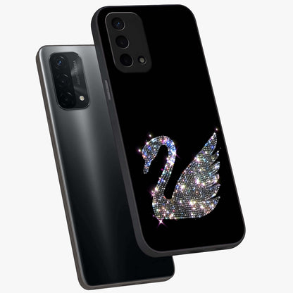 Starlit Swan Grace Glass Case displayed in angled mockup highlighting elegant swan illustration with dreamy celestial aesthetic.