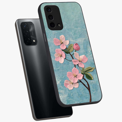 Threaded Blossom Breeze Glass Case displayed in angled mockup highlighting elegant floral design with soft aesthetic style.