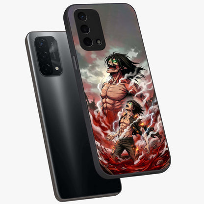 Titan Awakening Fury Glass Case displayed in angled mockup highlighting dramatic giant warrior design with bold anime aesthetic.