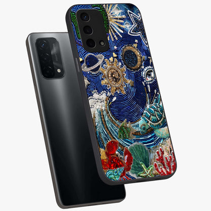Universe Underwater Spark Glass Case displayed in angled mockup highlighting glowing aquatic design with celestial aesthetic.