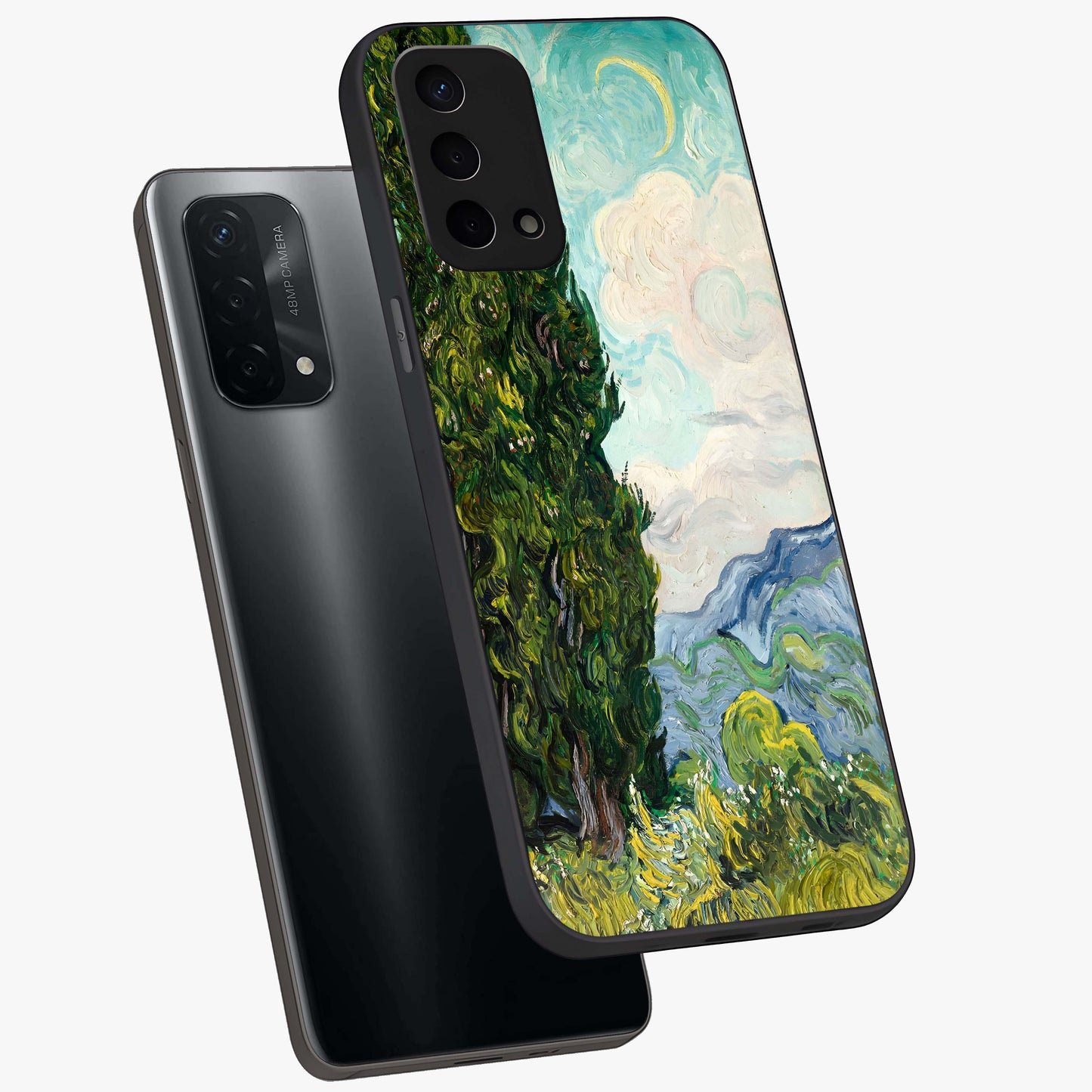 Van Gogh Vintage Art Glass Case displayed in angled mockup highlighting textured brushstroke design with classic aesthetic.