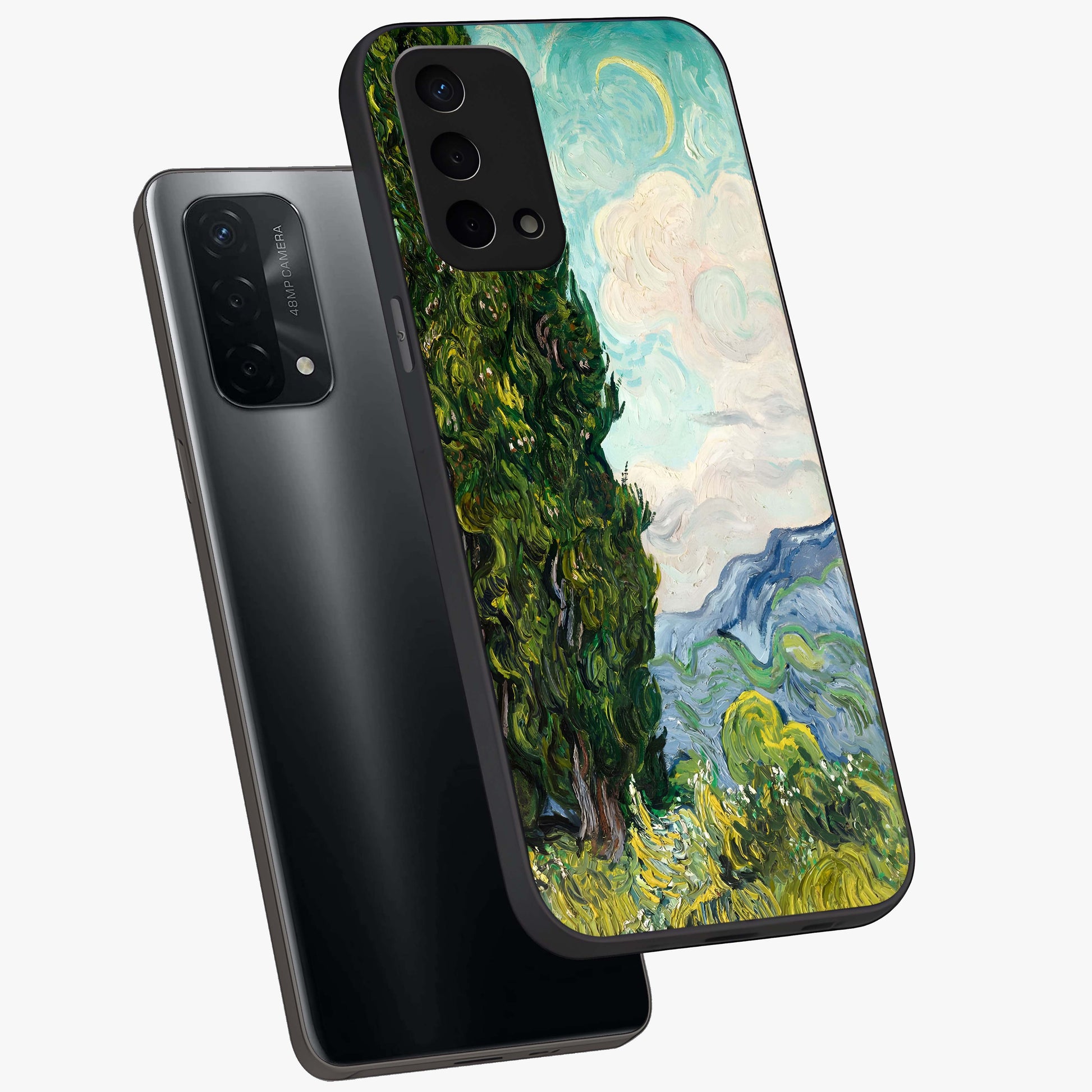Van Gogh Vintage Art Glass Case displayed in angled mockup highlighting textured brushstroke design with classic aesthetic.