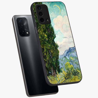 Van Gogh Vintage Art Glass Case displayed in angled mockup highlighting textured brushstroke design with classic aesthetic.
