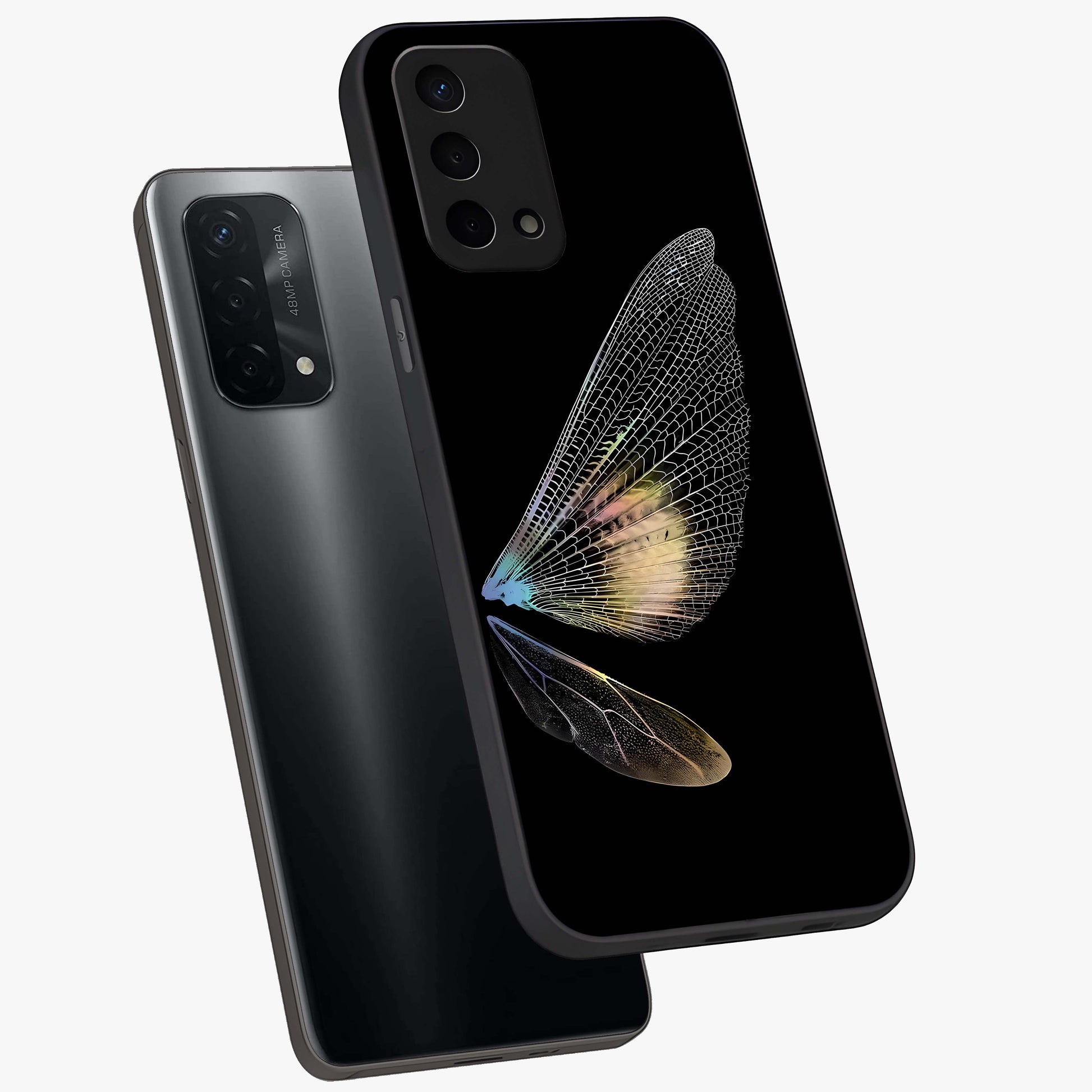 Whispers Of Wings Glass Case displayed in angled mockup highlighting soft feather design with celestial aesthetic style.