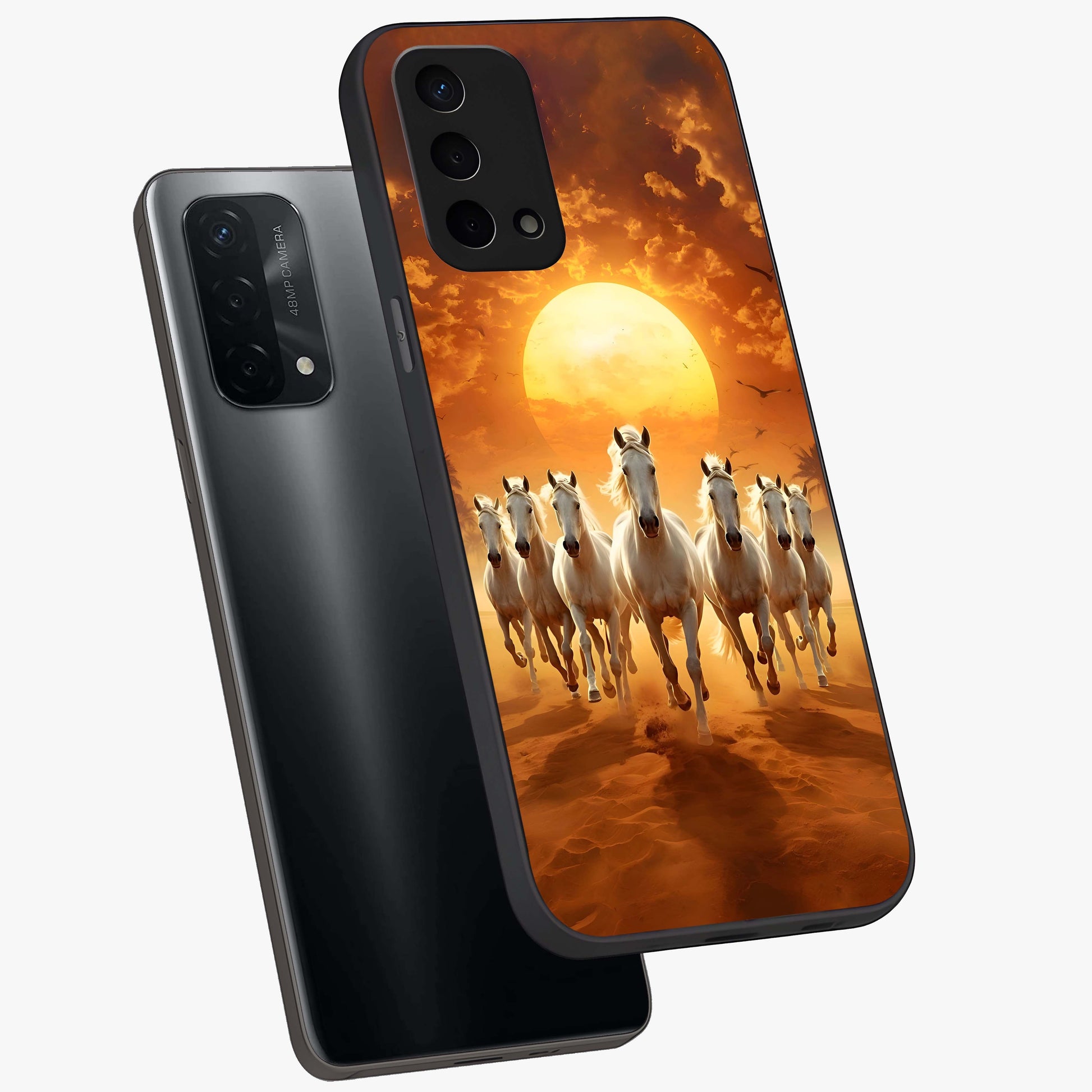 Wild Sunset Majesty Glass Case displayed in angled mockup highlighting vibrant sunset sky design with scenic aesthetic.