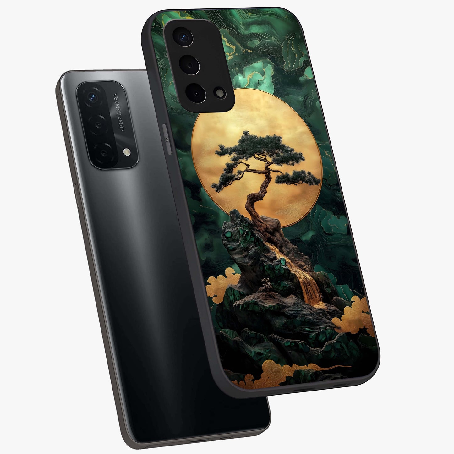 Zen Moon Rise Glass Case displayed in angled mockup highlighting peaceful lunar design with zen aesthetic style.
