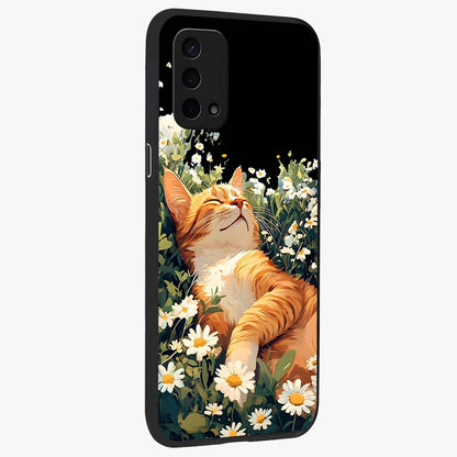 Blissful Bloom Cat Glass Case upright view showcasing charming cat design surrounded by blooming floral elements.