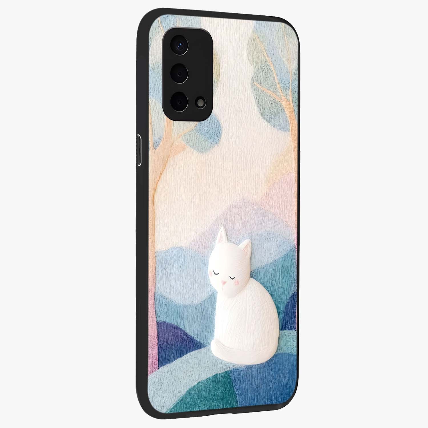 Cotton Dream Cat Glass Case upright view showcasing charming cat artwork with cozy dreamy theme.