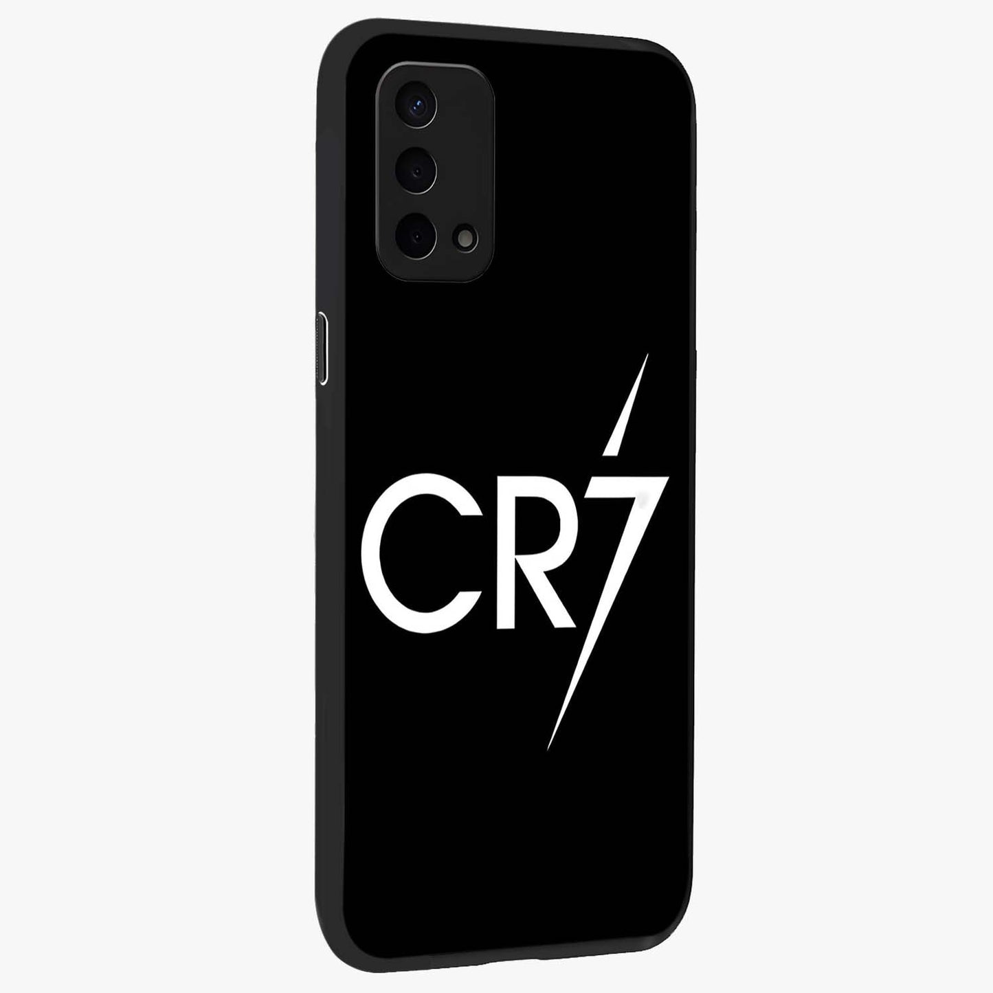 Cr7 Elite Strike Glass Case upright view showcasing energetic football inspired design with modern sports aesthetic.