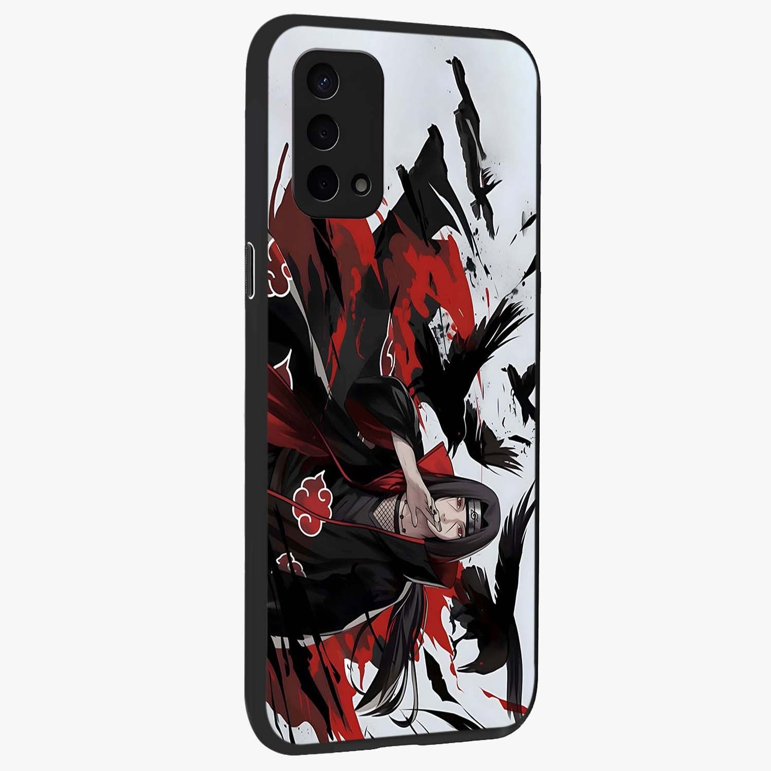 Crimson Crow Illusion Glass Case upright view showcasing striking crow illusion artwork with intense crimson theme.