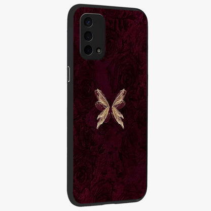 Crimson Fade Butterfly Glass Case upright view showcasing graceful butterfly artwork with soft crimson fade effect.