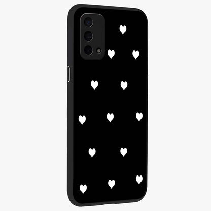 Cute And Simple White Hearts Glass Case upright view showcasing simple white hearts artwork with soft minimal theme.