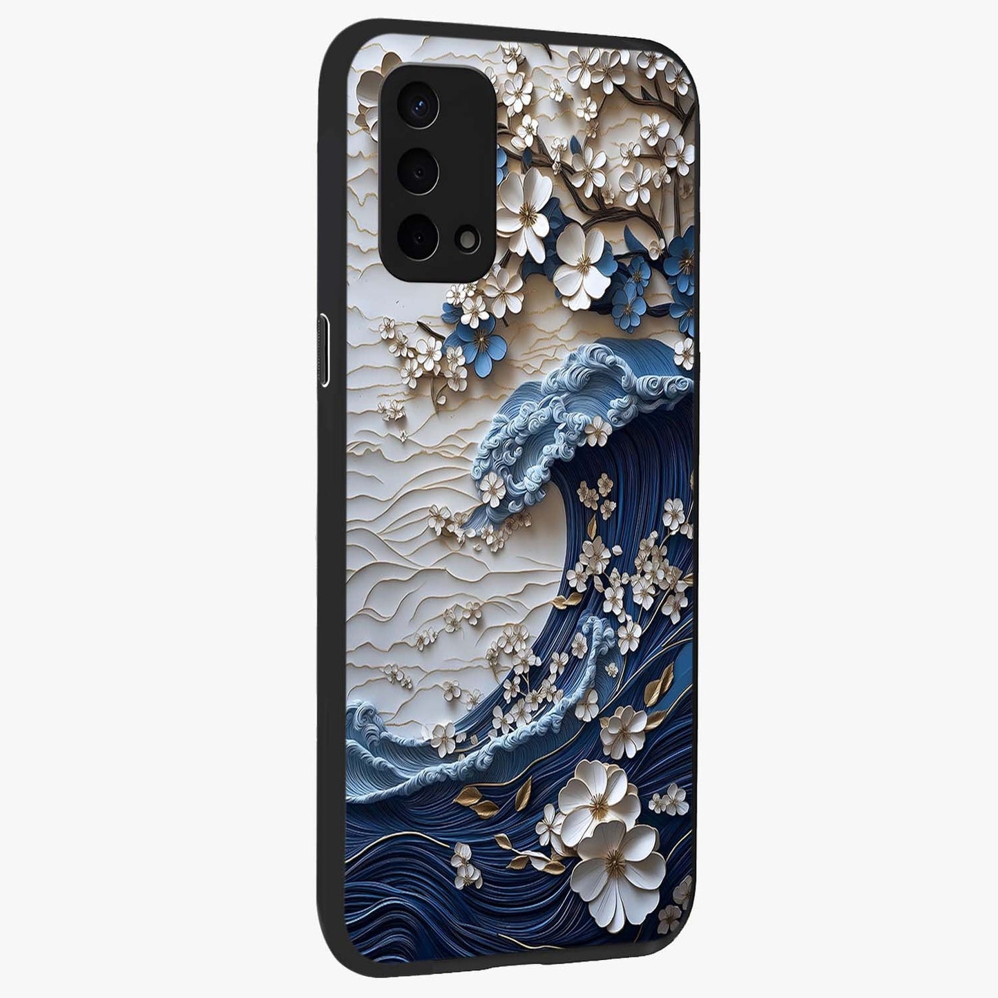 Floral Wave Origami Glass Case upright view showcasing creative floral origami artwork with artistic decorative theme.