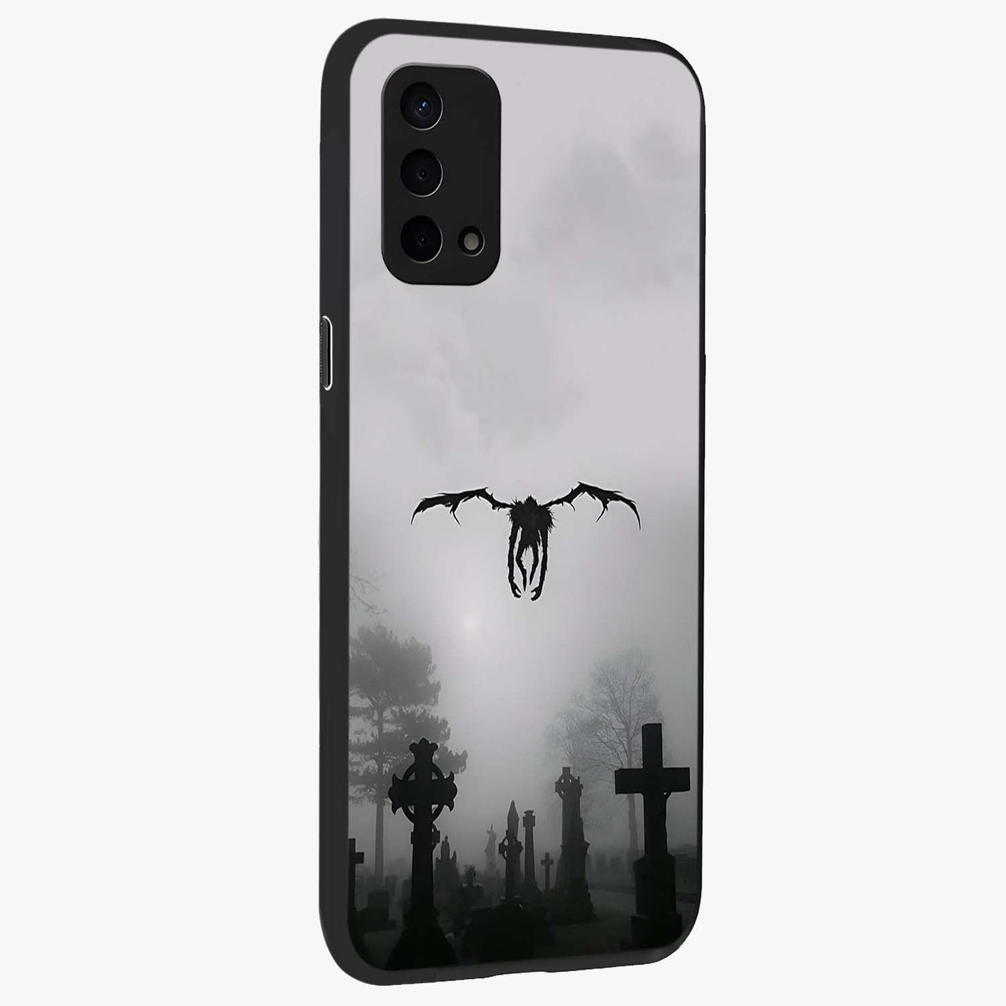 Graveyard Shadow Descent Glass Case upright view showcasing haunting graveyard artwork with dramatic dark theme.
